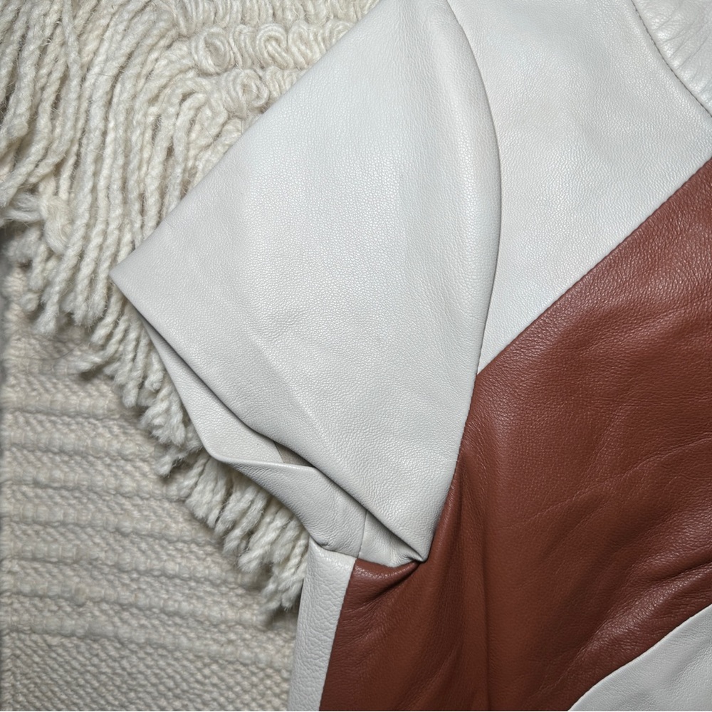 Fossil Neutral Leather Patchwork Short Sleeve Box… - image 4